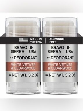 Bravo Sierra Aluminum Free Deodorant White Vetiver & Cedarwood 2-Pack USA Made